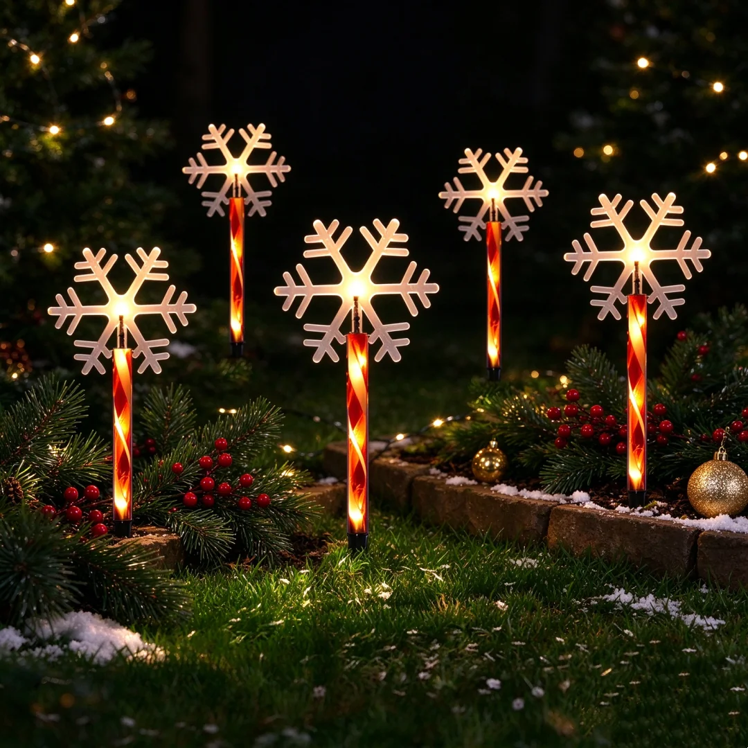 5Pcs/set Christmas Star Tree Candy Cane Solar Stake Lights LED Pathway Lights For Outdoor Garden Yard Xmas Holiday Party Decor