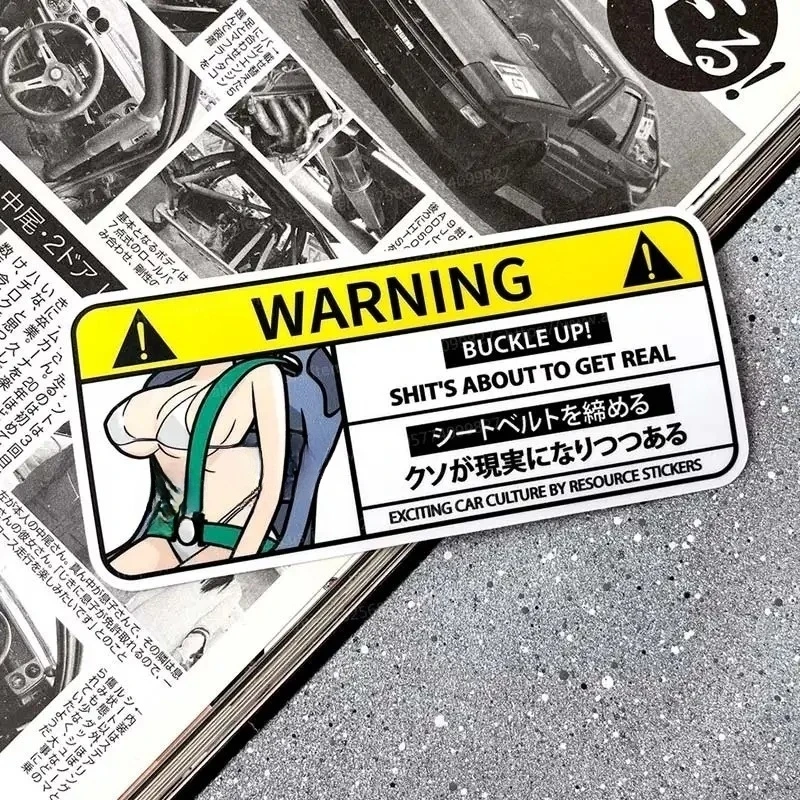 Mini Cooper Airbag Check Decal, Anime Cartoon Waterproof Vinyl Warning Sticker Auto Interior Decor Accessories
