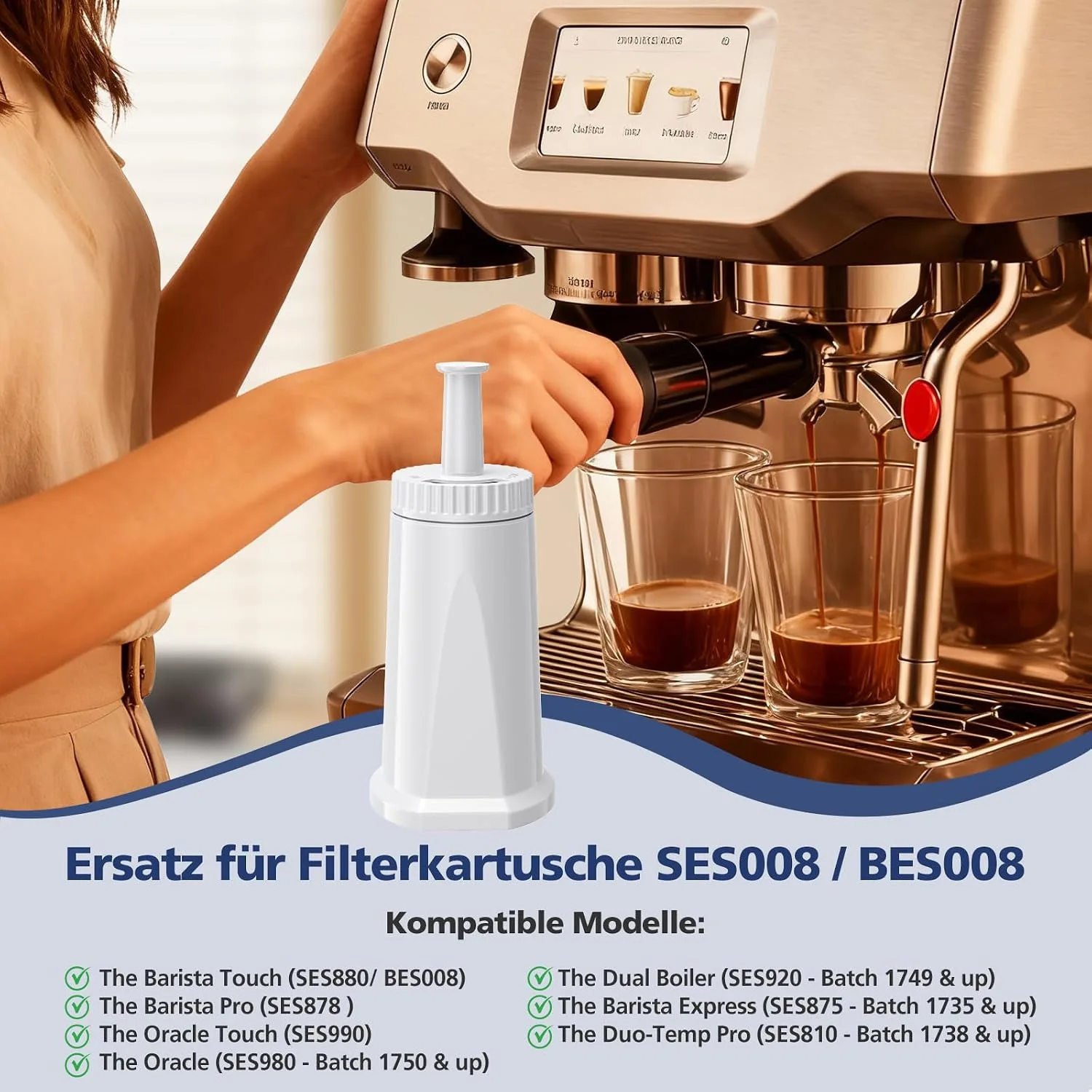 Replacement Compatible with Sages Barista Express Pro Water Filter, Filter for Sage SES810/SES880/SES920/SES980/SES990/SES875