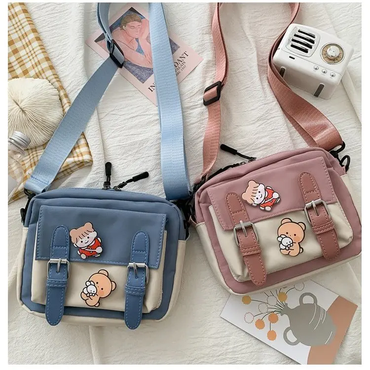 2023 New Crossbody Female Cute Girl Canvas Student Korean Version One-shoulder Small Square Bag Multifunctional All-match Cross