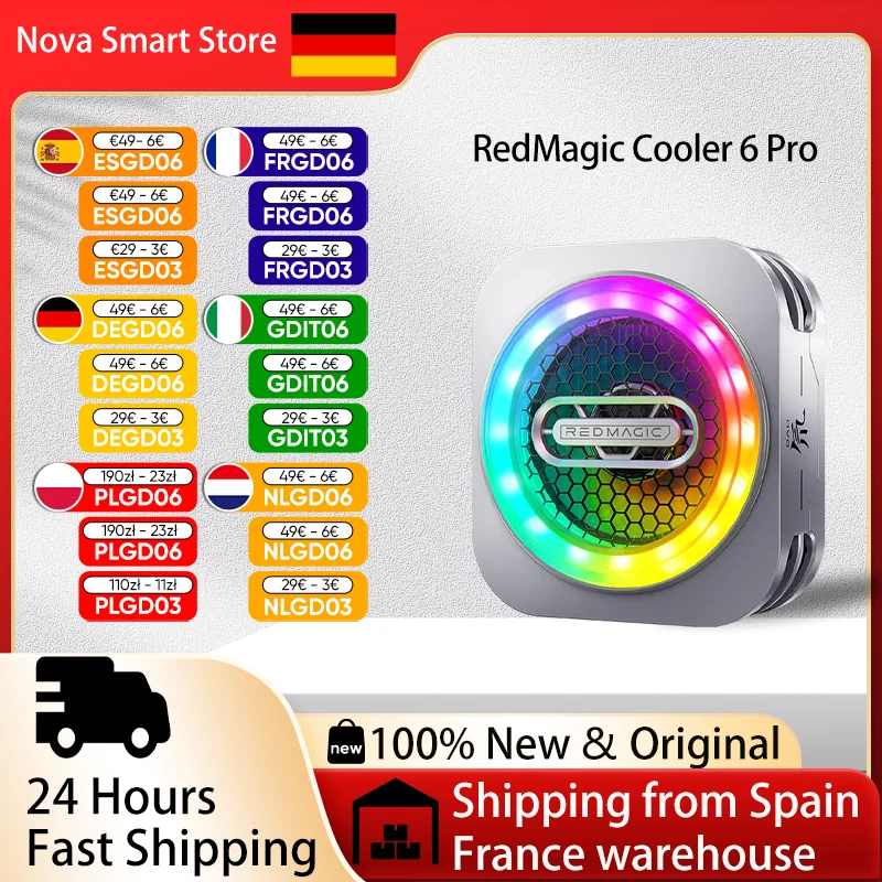 2025 Nuovo Red Magic Cooler 6 Pro Radiatore intelligente magnetico RGB LED 30W VC Raffreddamento a liquido AI Controllo della temperatura per telefono da gioco