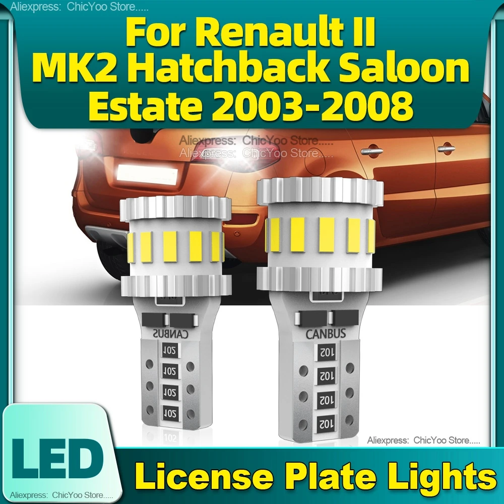 

2Pcs Super Bright T10 W5W Car LED License Plate Light For Renault II MK2 Hatchback Saloon Estate 2003 2004 2005 2006 2007 2008