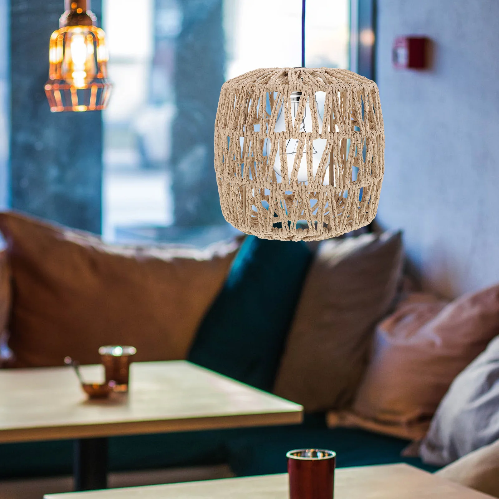 

Paper Rope Woven Lampshade Pendant Lights Living Ceiling Chinese Style Cover Vintage Imitation Rattan Decor Home Bar Bedroom