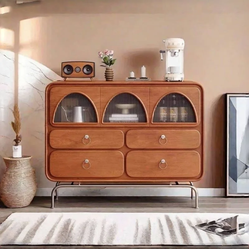 

Nordic retro solid wood dining side cabinet, chest cabinet against the wall, antique locker
