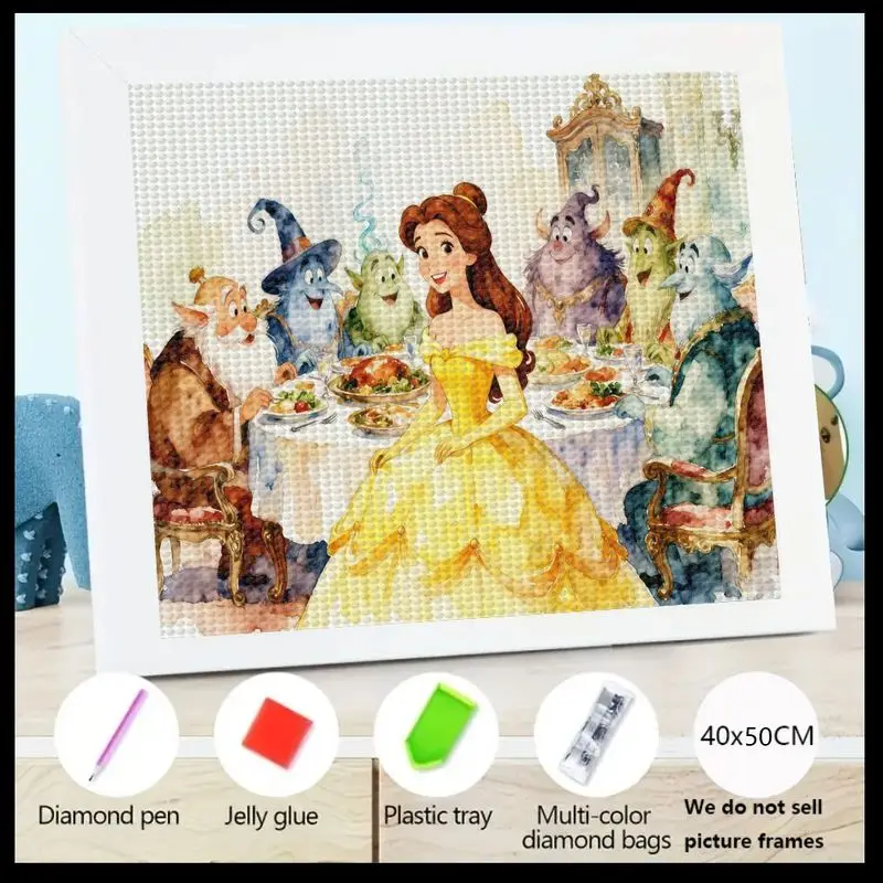 

1PC 5D DIY Diamond Painting Kit, Disney Beauty and the Beast Princess Belle & Enchanted Friends Magical Feast Scene, Full Drill