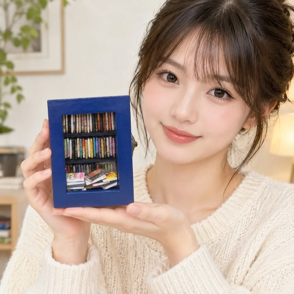 Wooden Pocket Anxiety Bookshelf Home Decoration Portable Stress Reliever 60pcs Mini Books Rectangular Tiny Book Library