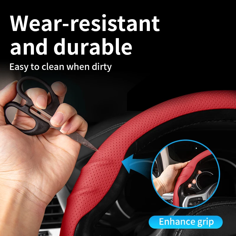 Nappa leather car steering wheel cover for Volkswagen Touran Tiguan Teramont Phaeton Touareg NewBeetle Scirocco comfortable grip