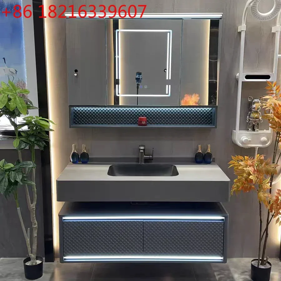 Slate ceramic seamless basin hotel wind bathroom folding feng shui mirror cabinet combination