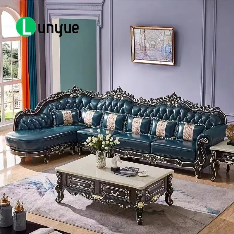 Modern L Shaped Corner Leather Sofa Set Solid Wood Frame 3 Seater with Recliner Living Room Furniture Comfortable Durable