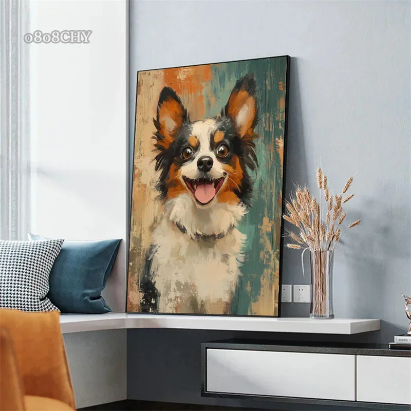 Cute Chihuahua Portrait Abstract Art Canvas Painting Cute Dog Portrait Posters and Prints Wall Art Picture for Home Room Decor
