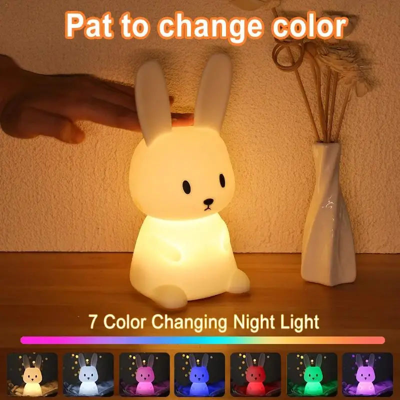 

Bunny Lamp Cute Rabbit Lamp Color Changing Silicone Lamp Animal Lamp Rechargeable Night Light Toddler Night Light For Special