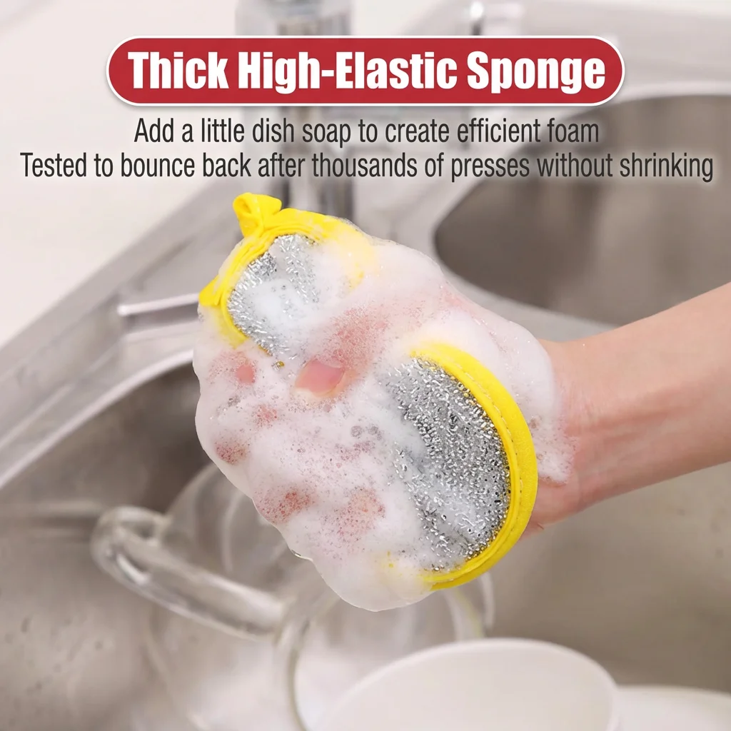 Double-Sided Scouring Pads That Generate Rich Suds Instantly.Effortlessly Tackle Greasy Pots&Stained Plates After Holiday Meals.