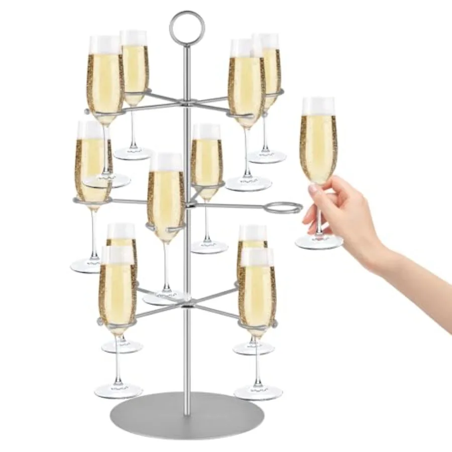 

Cocktail Tree Stand, Metal Drink Tower, 3 Tier - 12 Holders For Champagne, Cocktails, Martini, Margarita Cups at Weddings, Brid