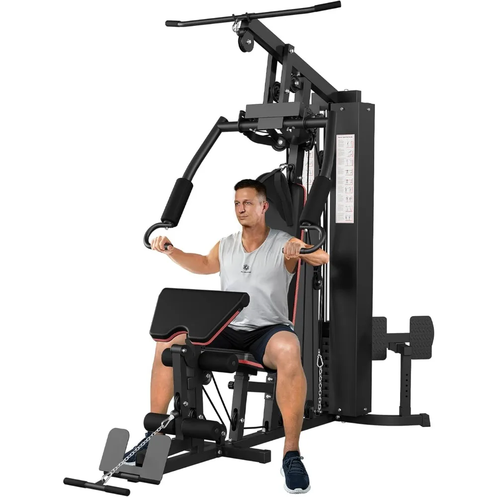 

Multifunctional Home Gym Equipment, Workout Station with 150LBS Weight Stack, Full Body Workout Equipment with Pulley System