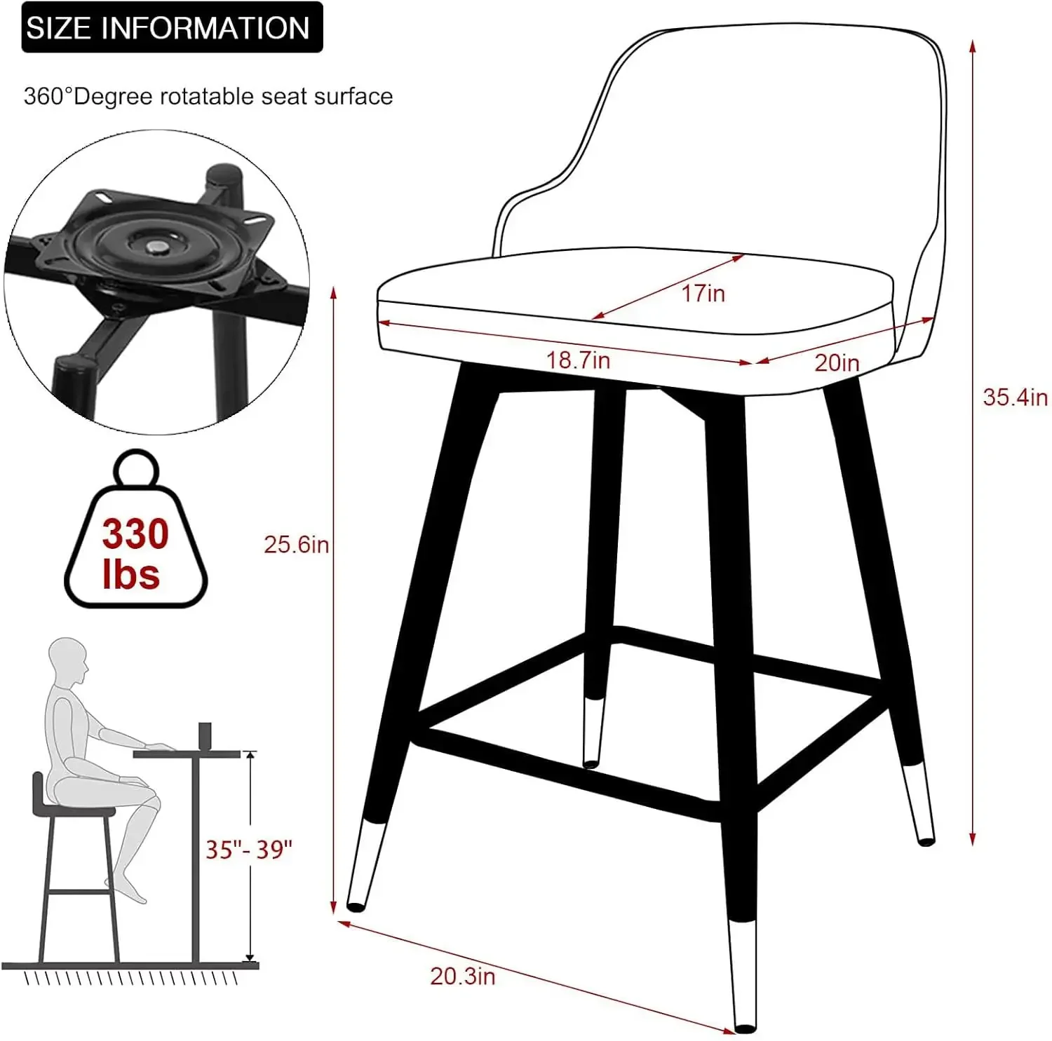 Bar Stools Set of 4, 25.6