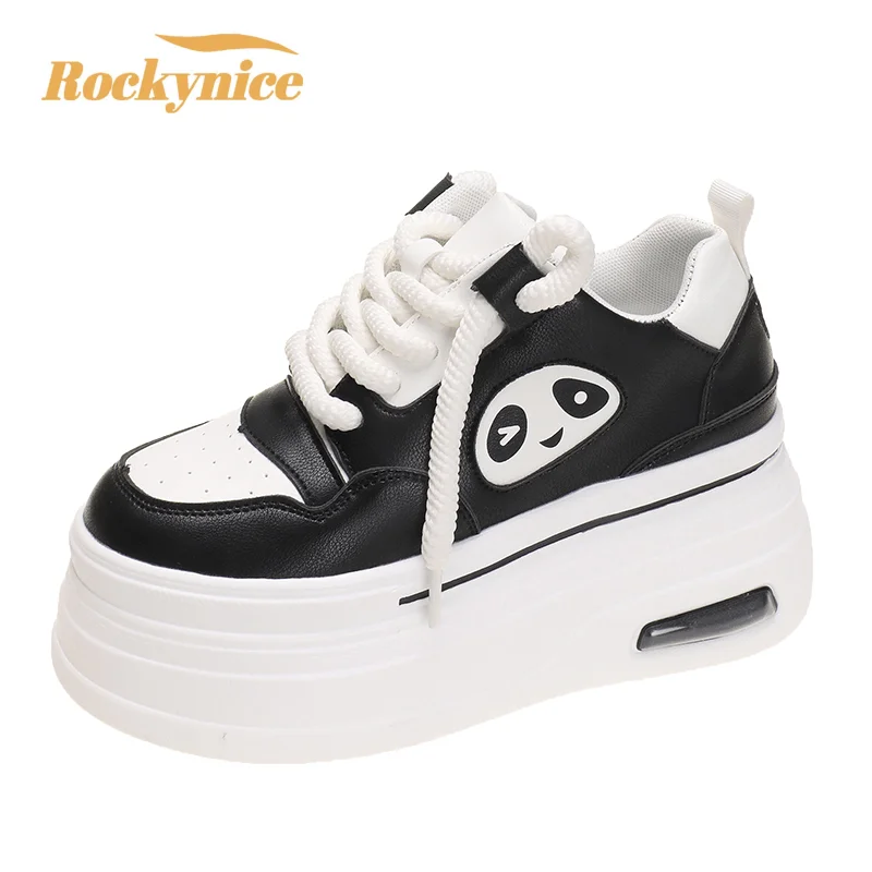 

8CM High Platform Sneakers Women Casual Leather Sport Shoes New Autumn Vulcanized Skateboard White Shoes Woman Chaussures Femme