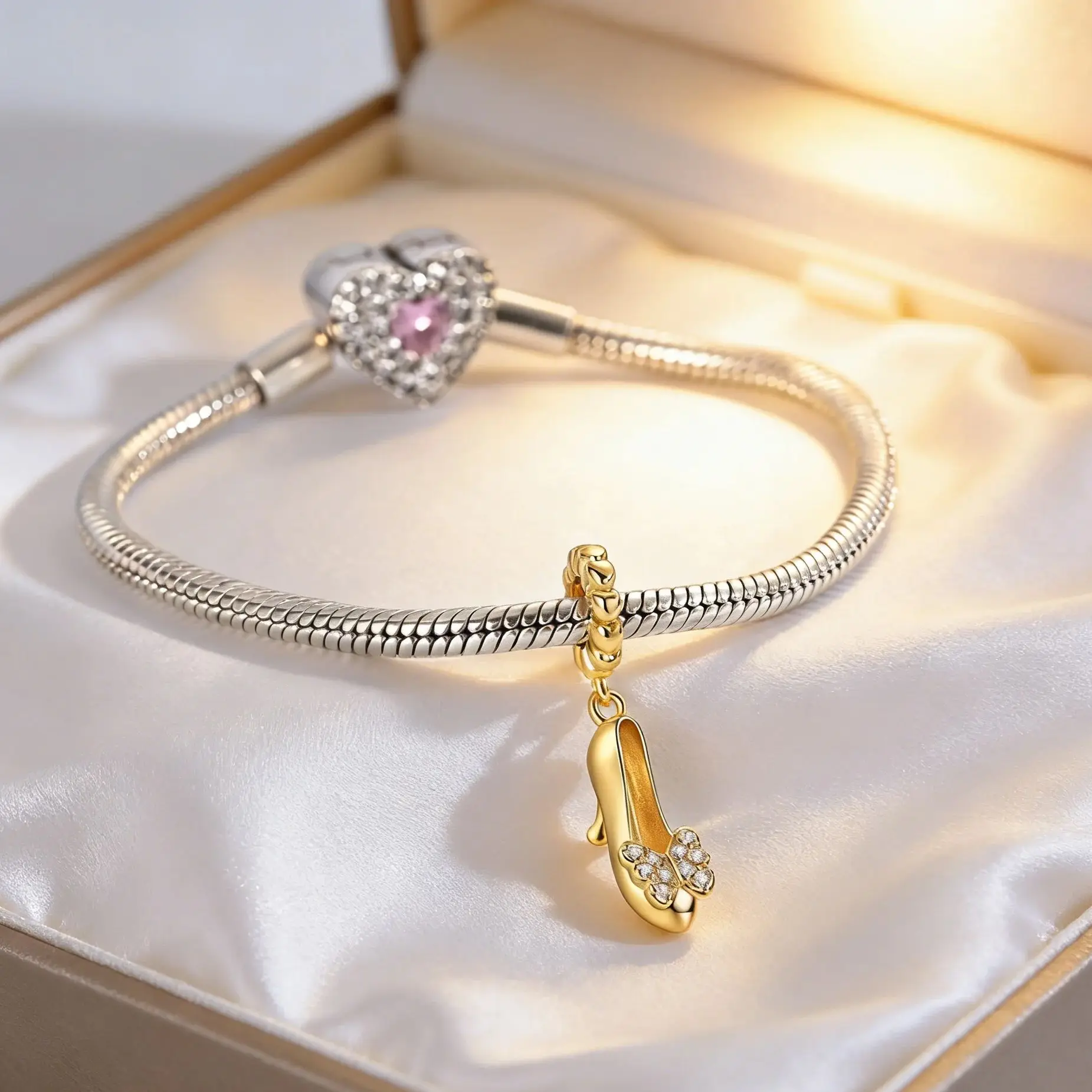 

Charm 925 Sterling Silver High Heels Gold Color Pendant Fit Bracelet Necklace Diy For Lady Fine Jewelry