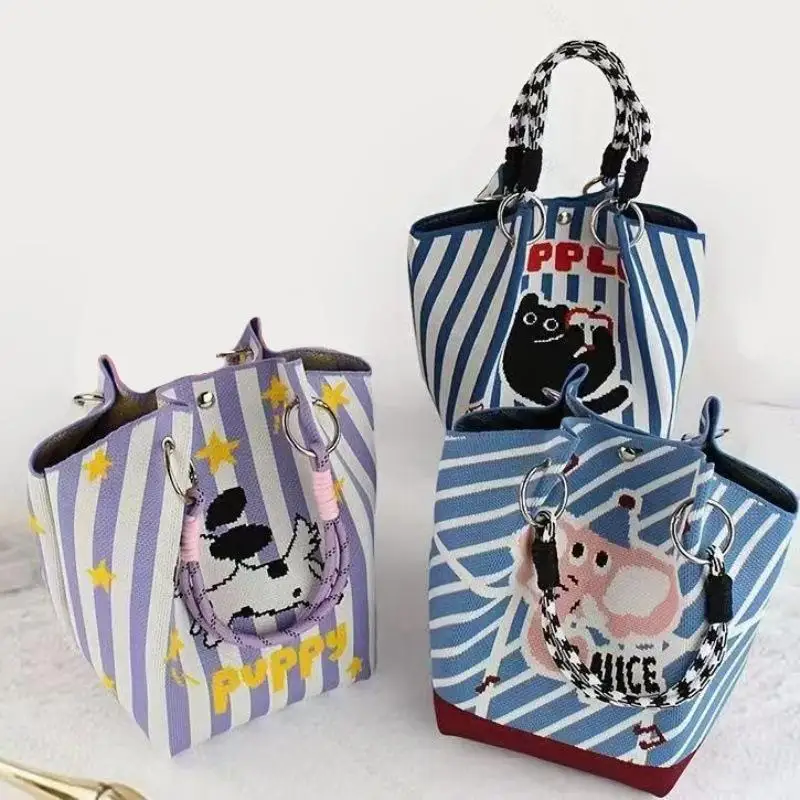 Gebreide uitgeholde handtas Draagbare werkuitje Handtas met grote capaciteit Commuter Tote Vierkante tas