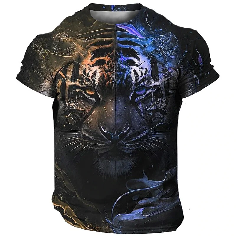 Pop Men's T-Shirt 3D Tigers Printed Tees Summer Kids Animal Pattern Tee Shirts Streetwear Short Sleeves Fashion Vintage Clothes