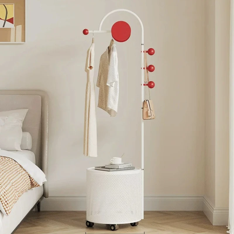 Hanger bedroom floor cream wind with wheel mobile coat rack bedside table hanger with dirty clothes basket