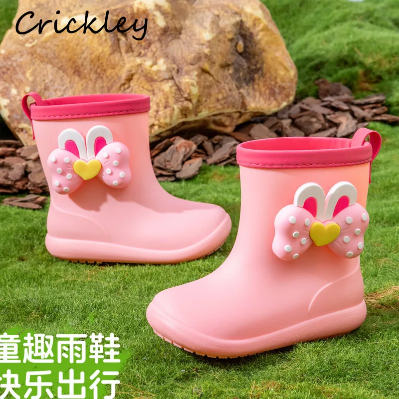 Cute Bow Children Rain Cartoon Dinosaur Bear Sheep Boys Non Slip Soft Girls Rainboots PVC Waterproof Kids Water Shoes