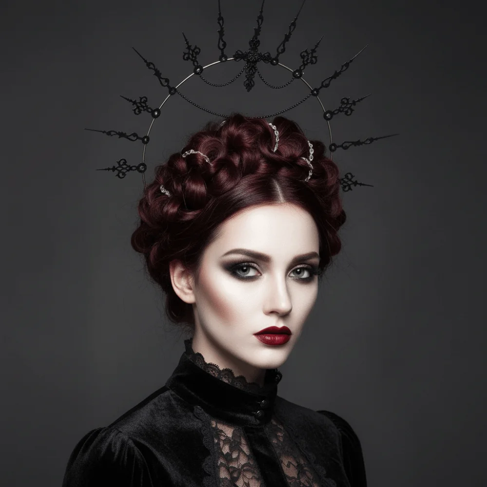 Gorgeous Gothic Glory Sun Crown Black Color Cross Spiked Headpiece Lolita Baroque Style Renaissance Cosplay Headband Celebration