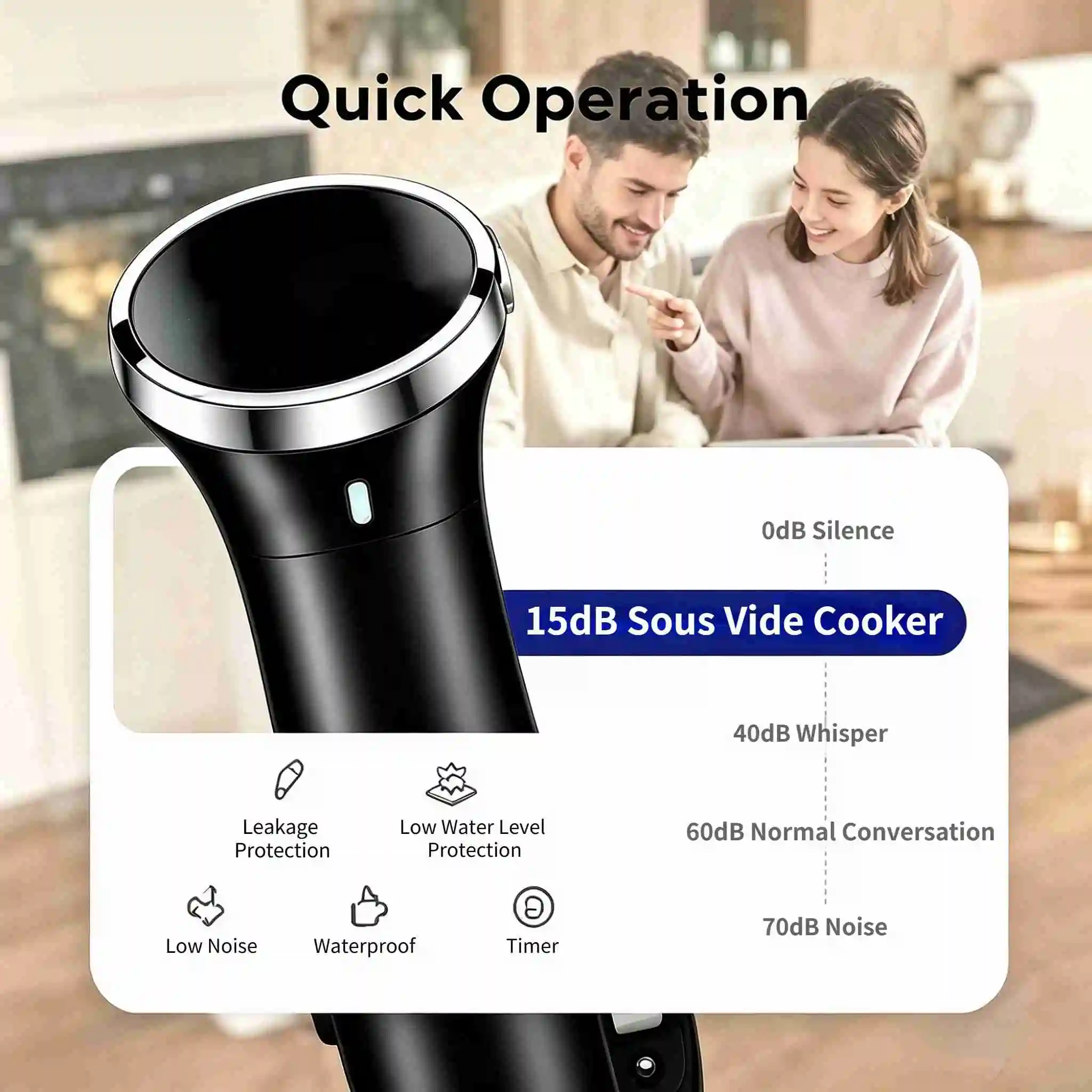 WiFi Sous Vide Cooker 25-95°C 99H Timer 1100W Precision Thermal Circulator Smart App Control for Steak Chicken Fish Vegetables