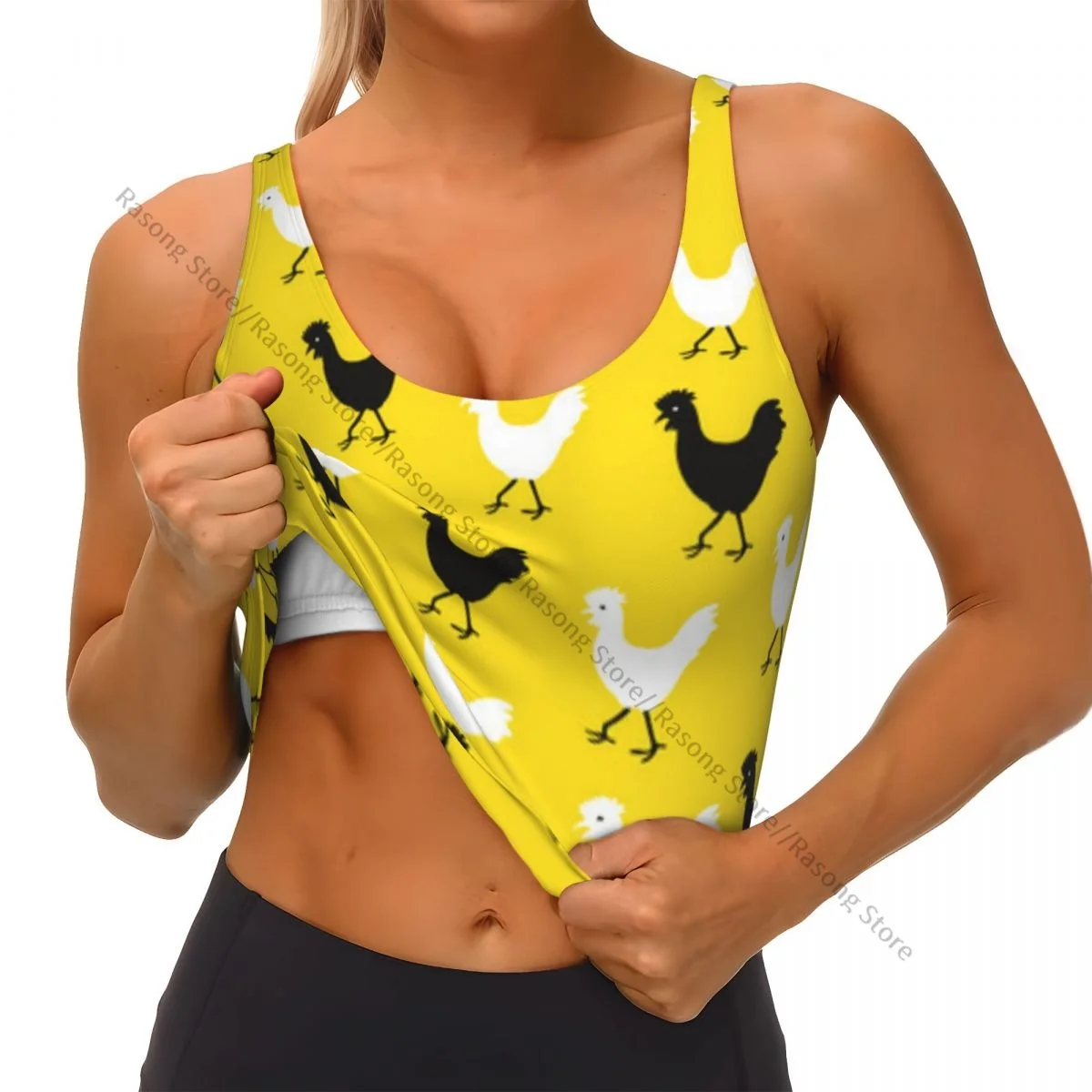 Damska seksowna sportowa kamizelka z uroczym nadrukiem kurczaka, damska odzież uliczna, sportowa bielizna, krótki top