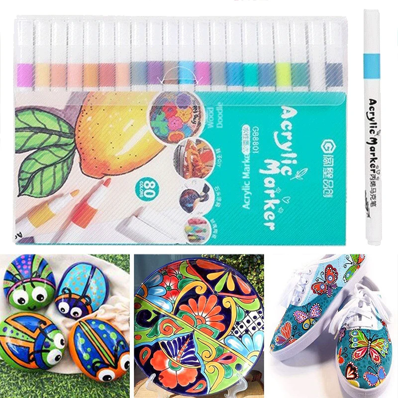 80 Colors Acrylic Paint Pens Set Art Marker Pen DIY Hand Drawn Graffiti Art Making Mug Ceramic Wood Fabric Canvas Supplies