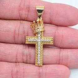 High Quality Gold Color Clear Cubic Zirconia Crown Cross Pendant Jewelry