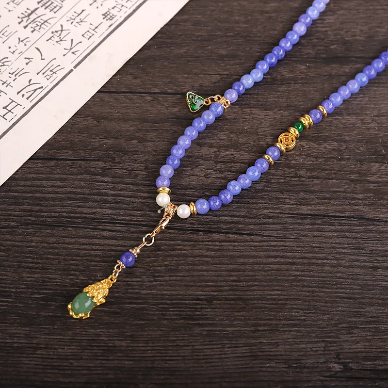 New Chinese Style Long Wreath Necklace Retro Guofeng Crossbody Chain Horse Face Dress Accessories Hanfu Cheongsam Accessories