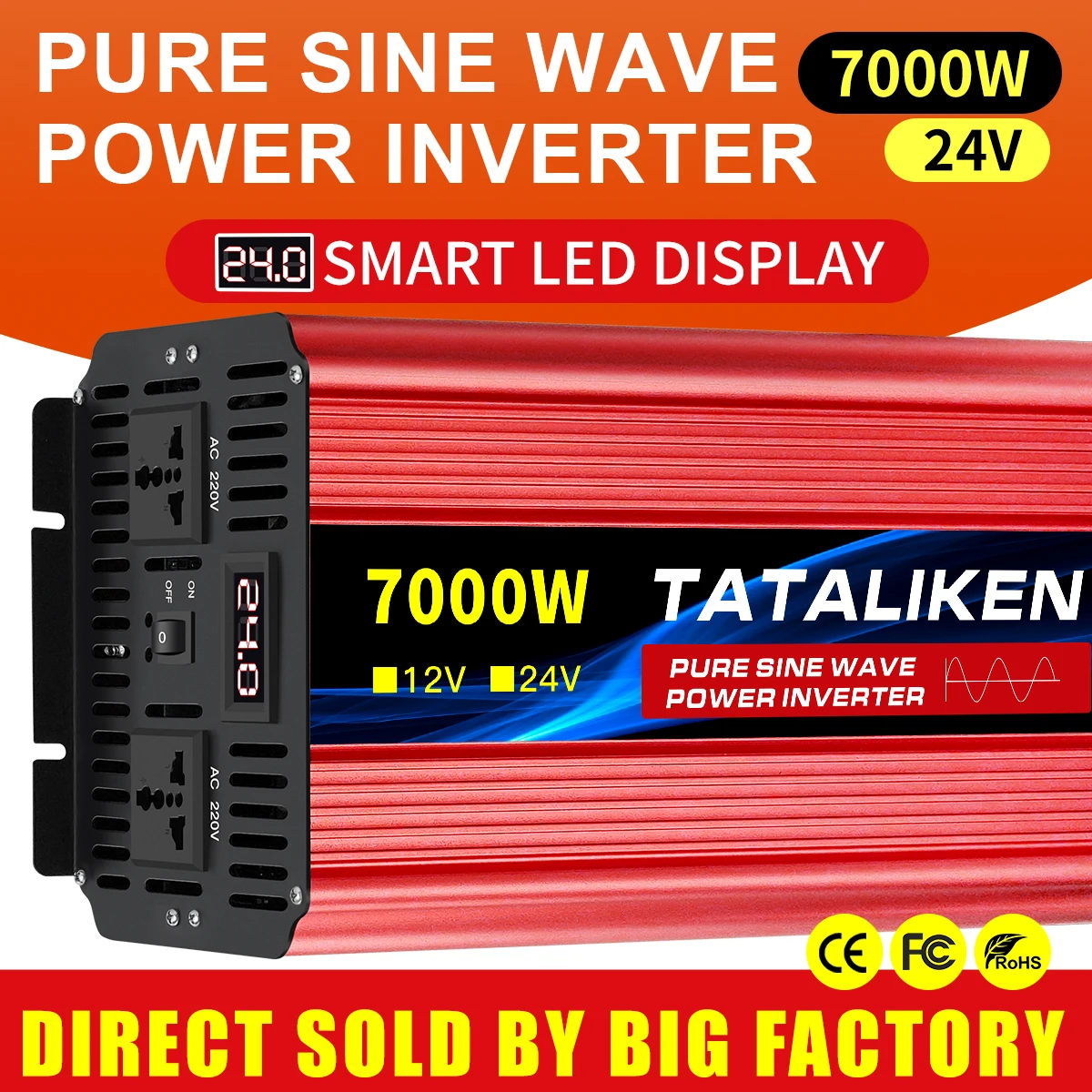 

24V High Power Pure Sine Wave Inverter 6000W/7000W/8000W 50HZ/60HZ to AC 220V with LED Display Tranfermer Converter