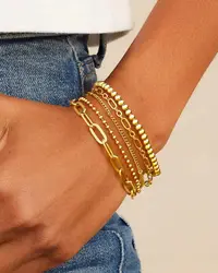 Badu 5Pcs 18K Gold Plated Dainty Chain Bracelets for Women Stainless Steel Stackable Bracelet Set Minimalist Jewelry Daily Gifts