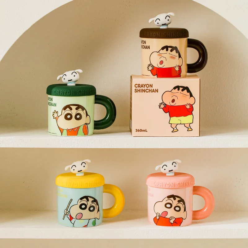 360 Ml Anime Cartoon CRAYON SHINCHAN Ceramic Mug with Lid Drinkware Home Office Coffee Milk Water Cup Children Beautiful Gift