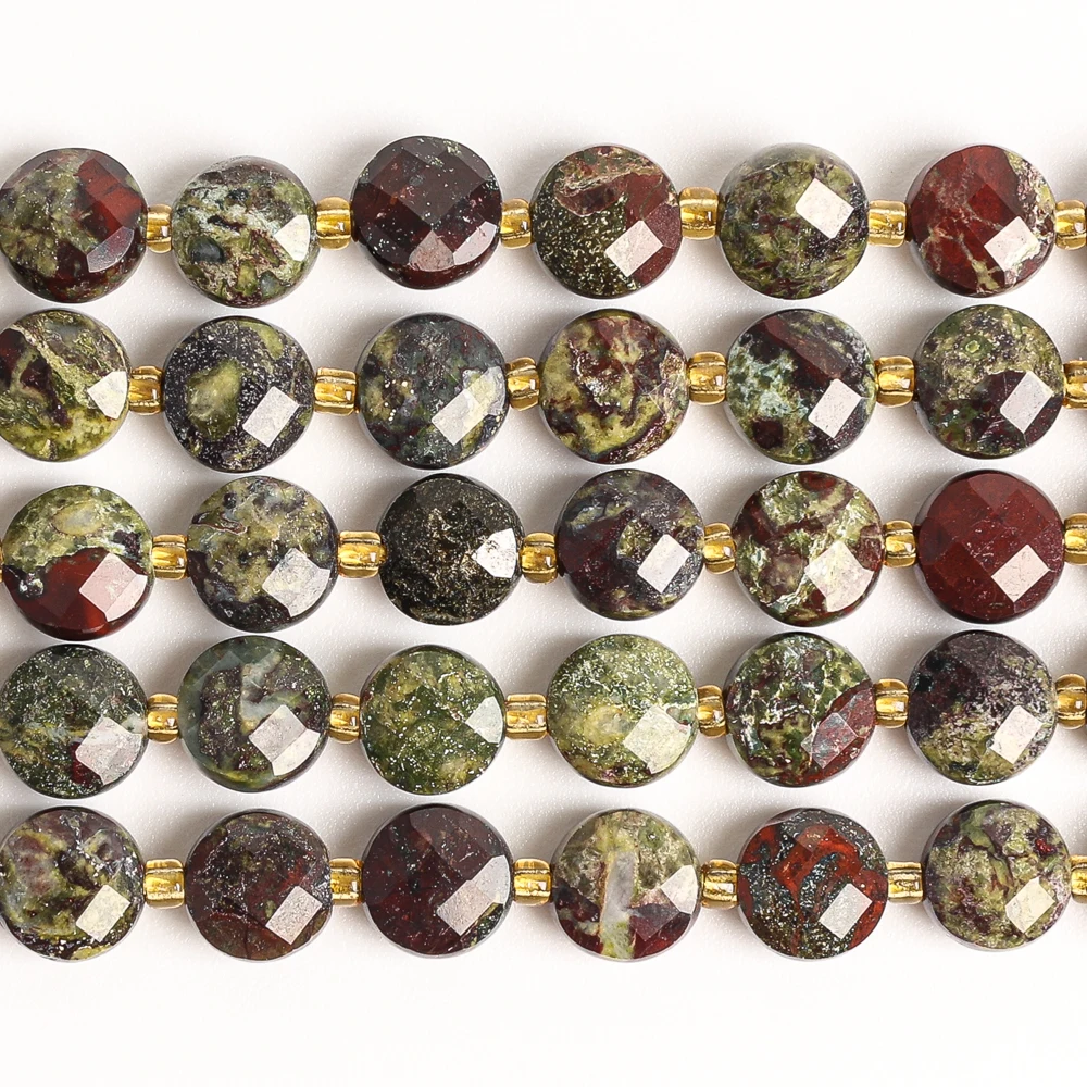 Dragon Blood Jasper Faceted Flat Coin Beads For Jewelry Making DIY Bracelet Necklace 6MM Fashion Loose Beads Item
