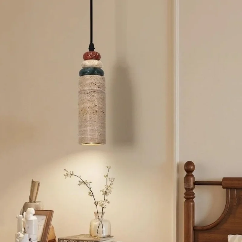 Yellow Travertine Pendant Lamp, Minimalist Bedside Small Chandelier for Bedroom, Hotel, Bar, Cozy Ambiance, Nordic Style
