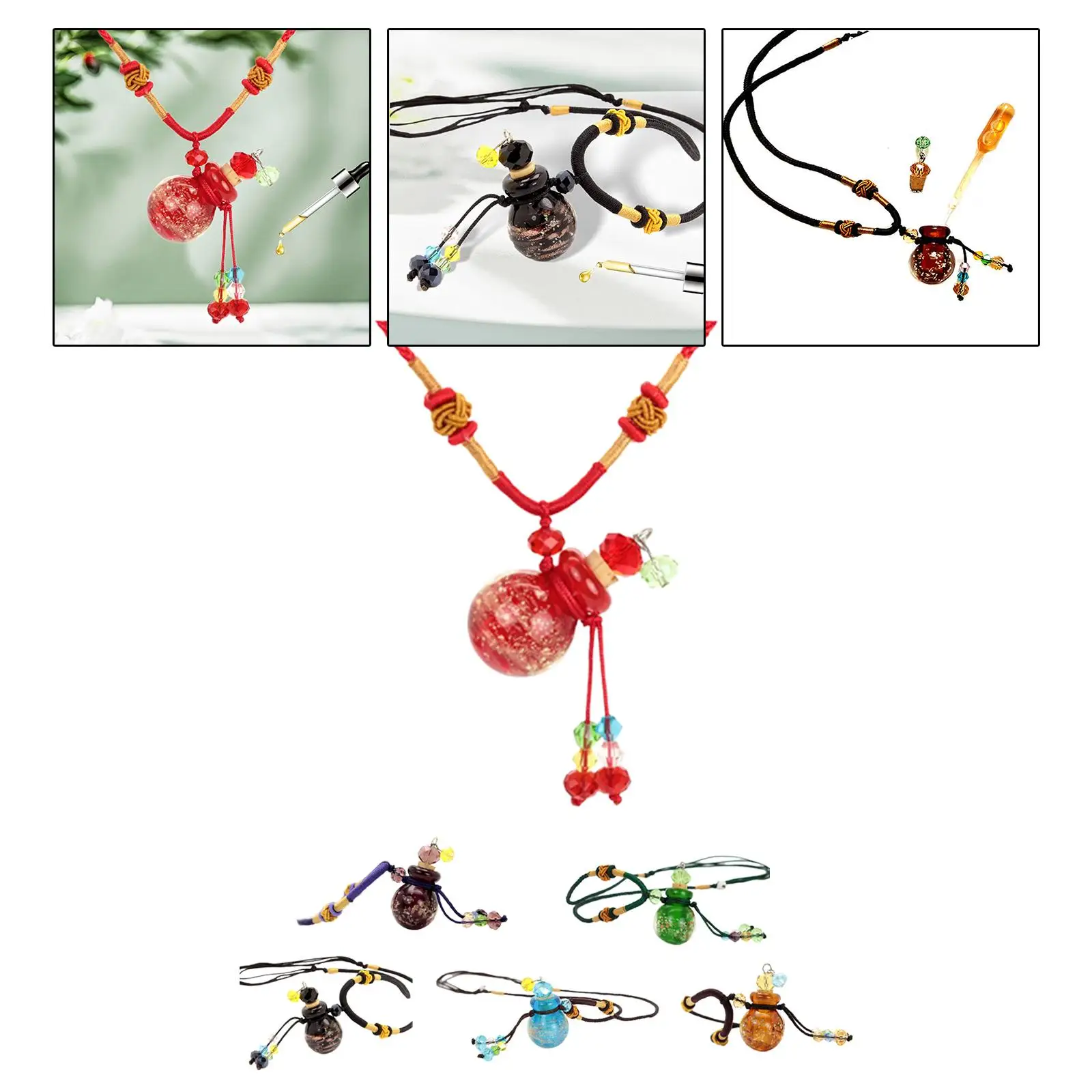 Cute Gourd Shape Glass Essential Oil Diffuser Pendant Adjustable Cord Necklace Refillable Perfume Vial for Women
