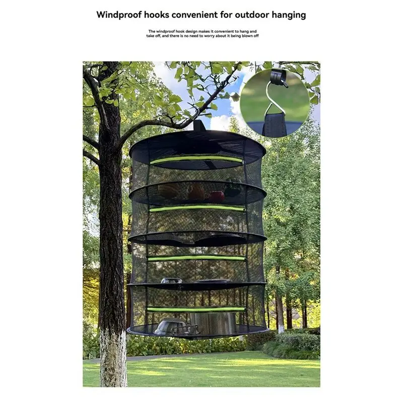 A01F-Vegetable Dryer Drying Net For Fish Hanging Basket With Mesh Folding Dry Rack For Flowers Buds Plants Organizer 4 Layer