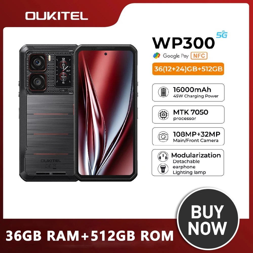 Oukitel WP300 Global Edition Rugged Smartphone Bluetooth Headset Watch 16000mAh 6GB（12+24）GB+512GB 6.78