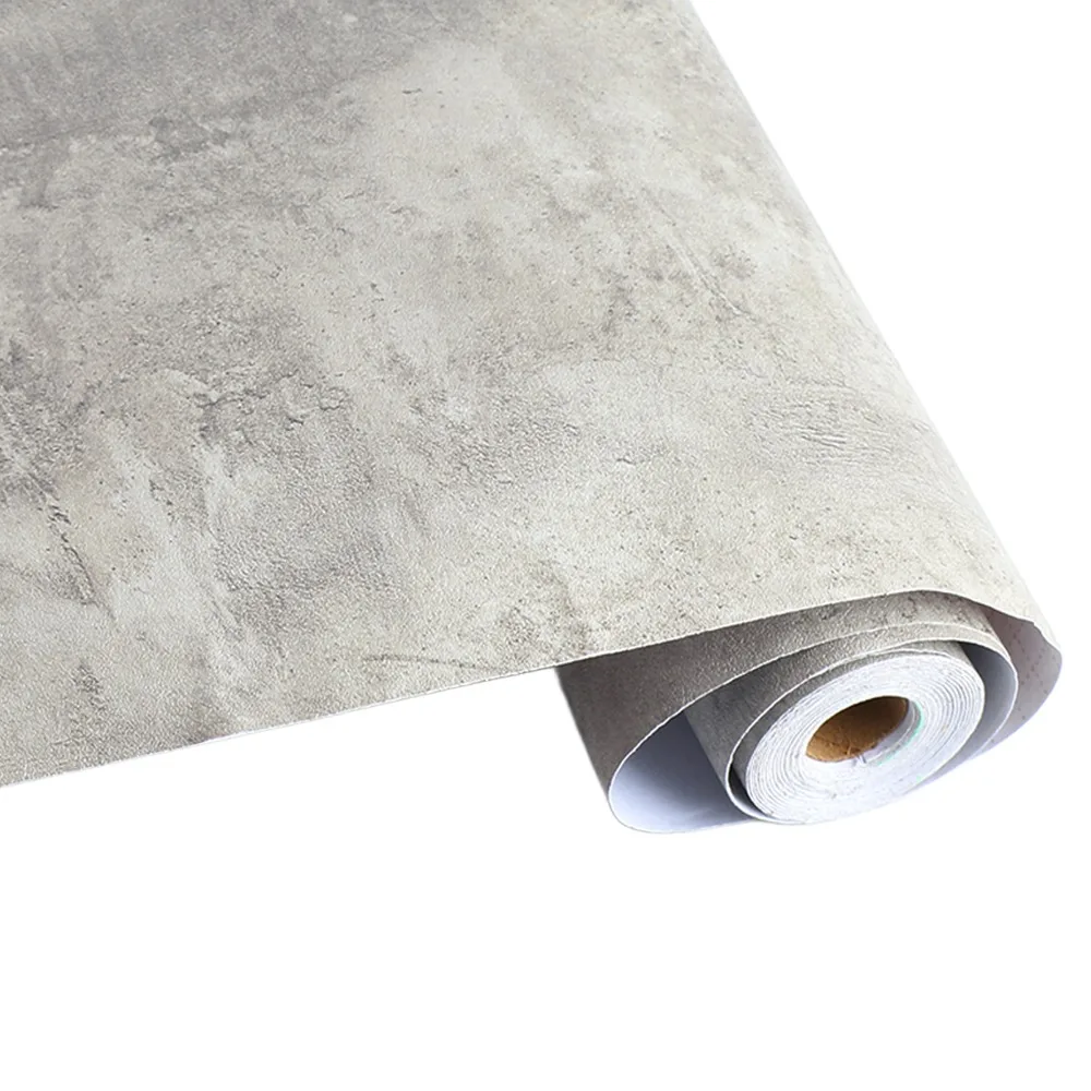 PVC Concrete Contact Paper 40x900cm Matte Finish Peel and Stick Wallpaper Grey 3D Textured Self Adhesive Wallpaper for Cabinet