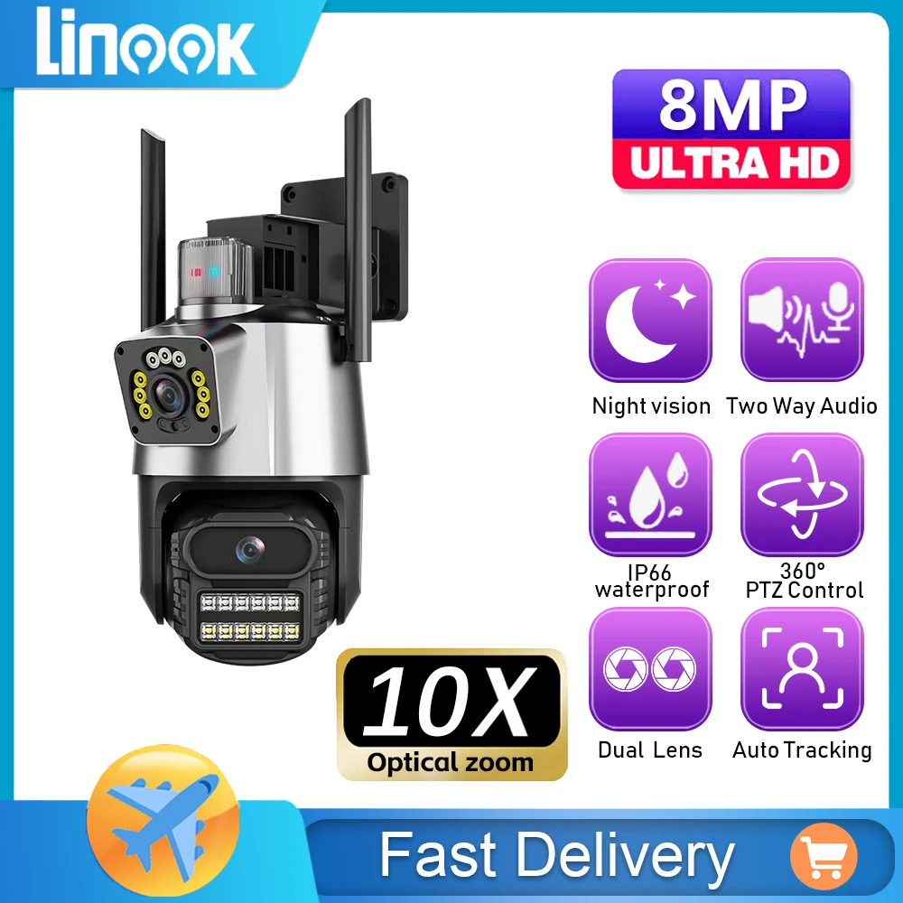 

Linook，390eyes，8MP， Dual lens, CCTV network camera, outdoor waterproof wireless WIFI connection, IP security protection camera