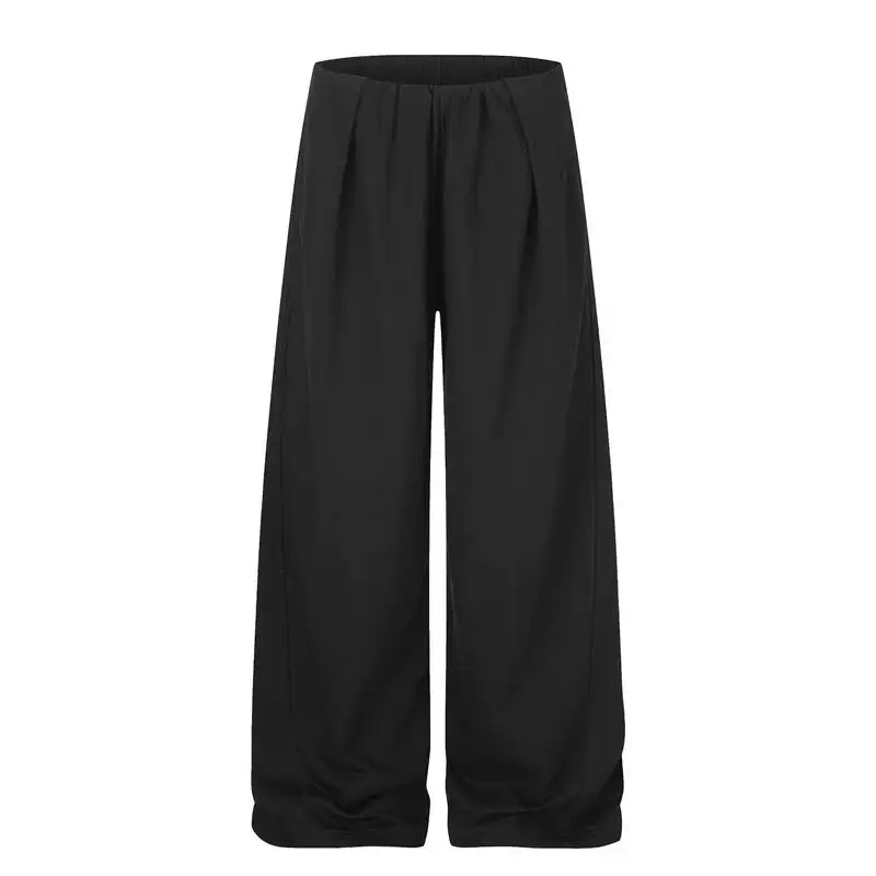 Waist Grey Elastic Pleated Wide Leg Trousers For Men Draped Loose Floor Length Solid Casual Office Dress Suit Pants 9B7D