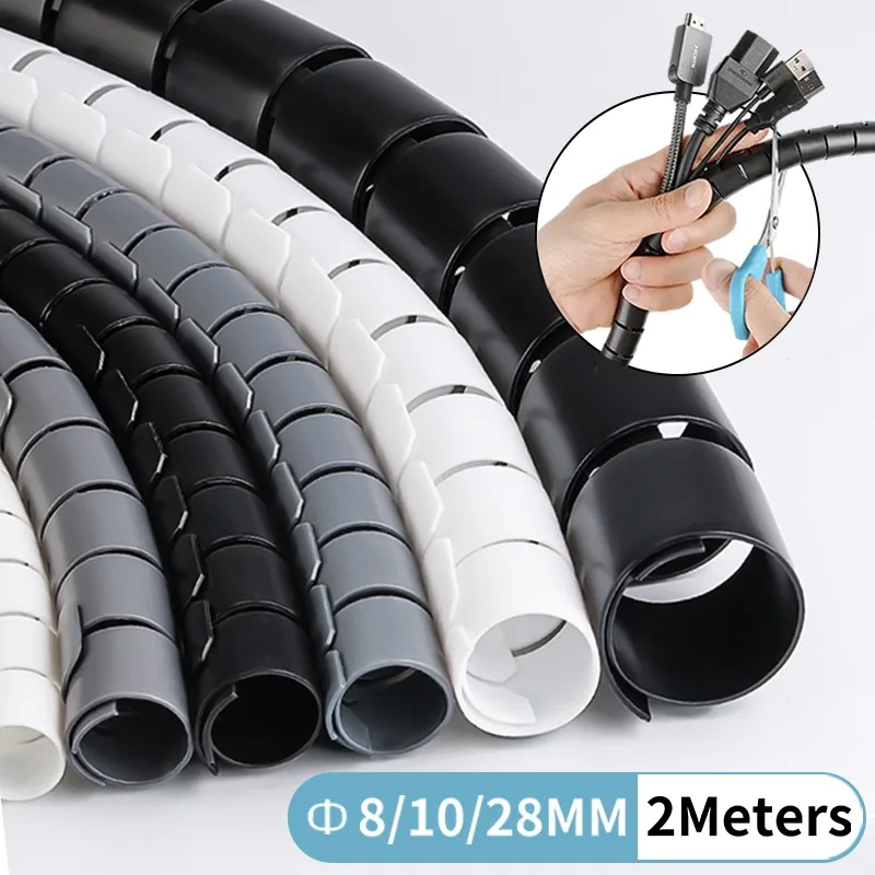 2Meters 8mm 10mm 28mm Line Organizer Pipe Protection Flexible Spiral Wrap Winding Cable Wire Protector Cable Sleeve Cover Tube