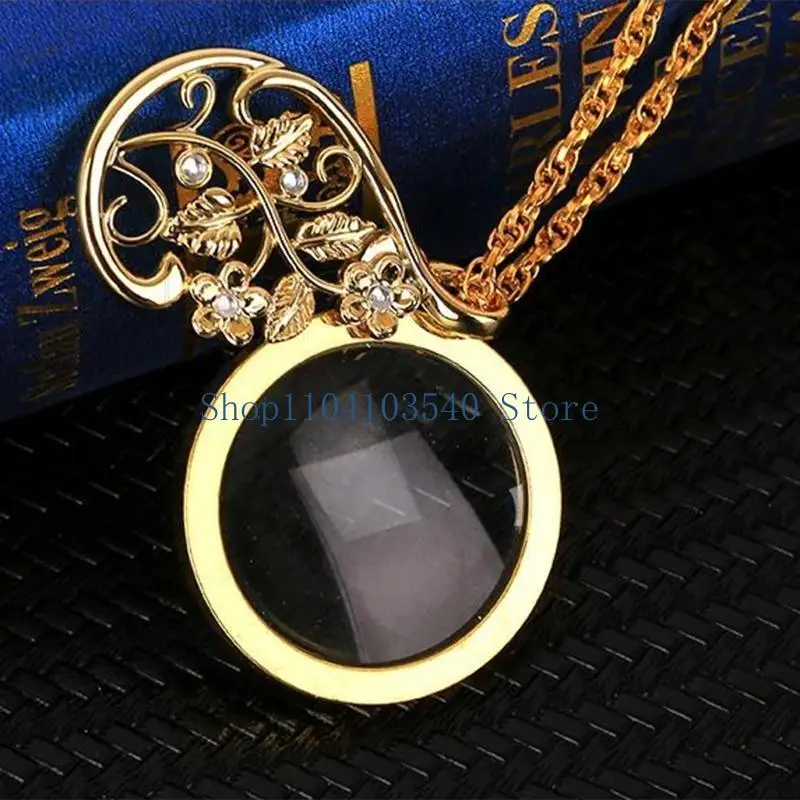

02DC Necklace Magnifier Pendant Necklace Fashion Flower Design Magnifier