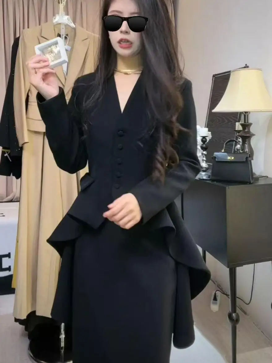 

Приталенная однотонная модная верхняя одежда с деревянными рюшами ain, дизайн Ele Ladylike, осенне-зимнее новое поступление, топ-тренд