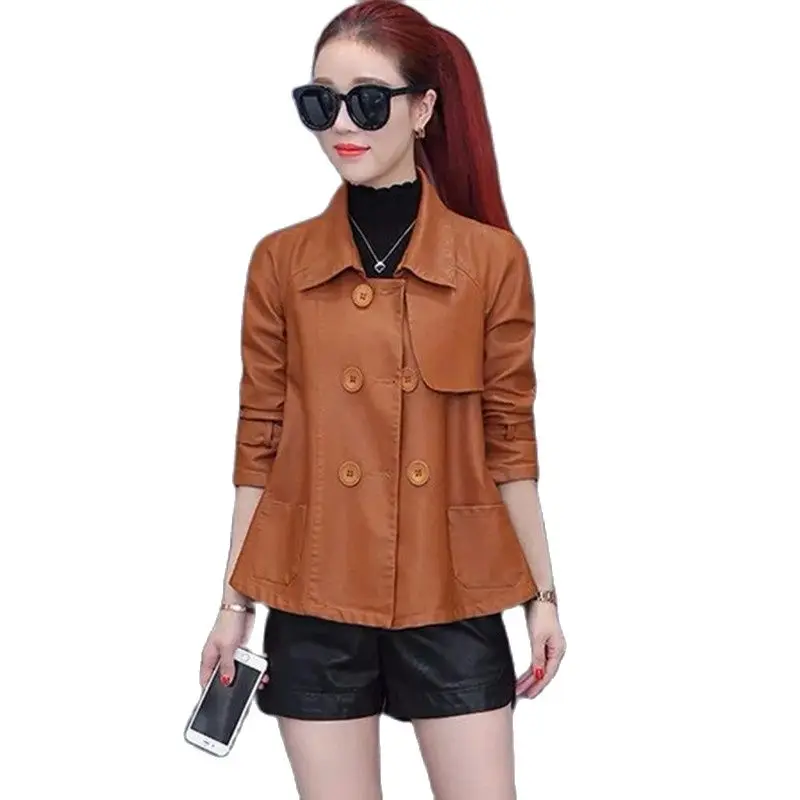 

Leather jacket women's Korean new 2022 women's leather jacket short loose casual motorcycle spring and autumn leather coat A882