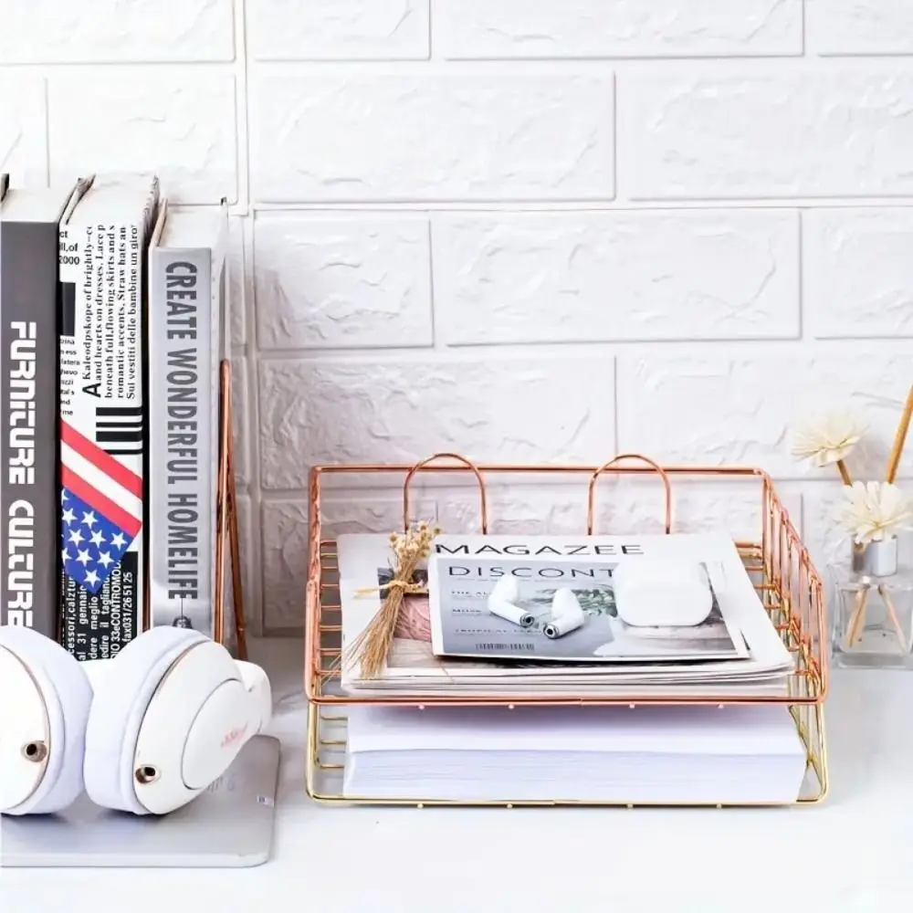 

Storage Basket A4 File Storage Basket Organizer Rack Pen Holder Paper File Document Organizer Mesh Bottom Metal Iron