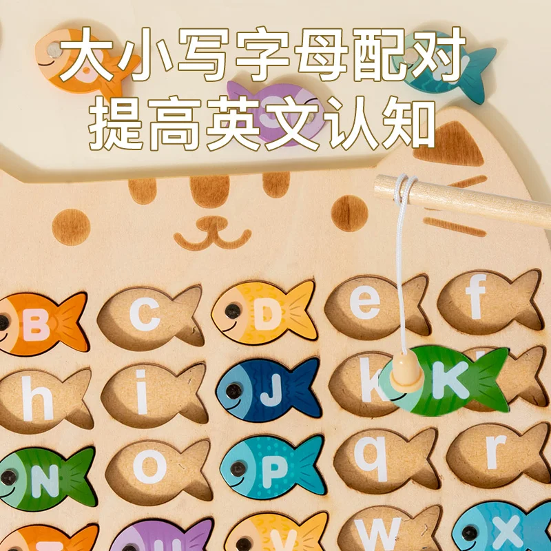 Kinderen houten vissen spel speelgoed geschenken vroeg onderwijs alfabet numeriek cognitief speelgoed kinderen interactieve spellen speelgoed voor geschenken