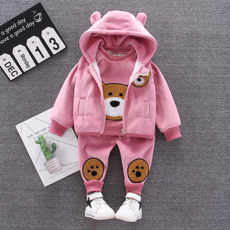 Baby Winter Clothing Suits Christmas Costume 2023 New Plush Warm Children Outerwear Pants 3PCS Fashion Boys Girls Kids Clothes