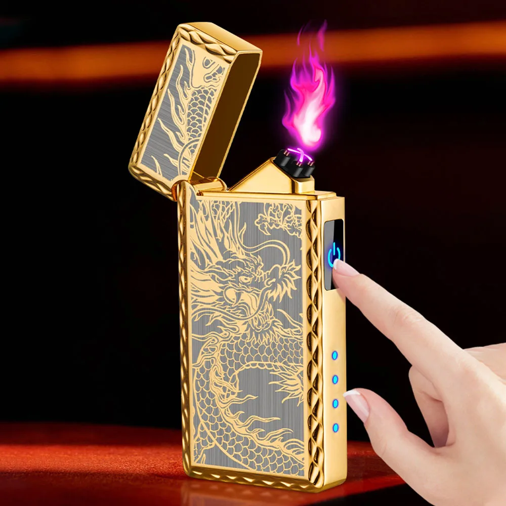 Gold Dragon Electric Lighter USB Plasma Dual ARC For Windproof Flameless Lighter Cool Gadgets For Men